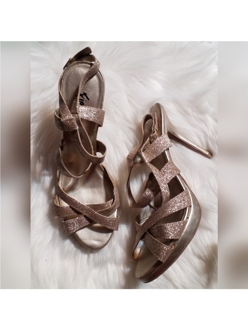 Sparkle Cross-Strap High Heel Sandals in Metallic Gold
